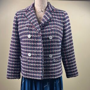 Ann Taylor Red and Blue Blazer Tailored Suit Jacket